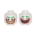 LEGO® Minifigure, Head Dual Sided Bushy Green Eyebrows, Thick Red Lips, Bright Light Yellow Sharp Teeth, Wide Open Mouth Smile, Teeth Together / Teeth Parted Pattern (The Joker) 3626pb1744 weiss