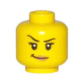 LEGO® Minifigure, Head Female Black Eyebrows, Right Raised, Eyelashes, Nougat Lips, Smirk Pattern 3626pb1746 gelb