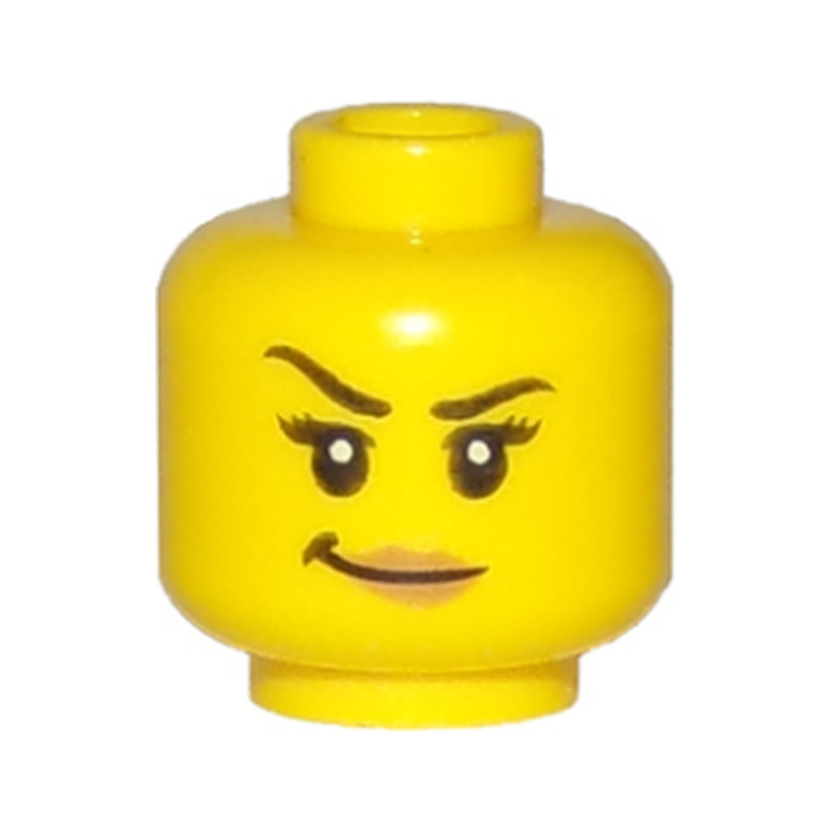 LEGO® Minifigure, Head Female Black Eyebrows, Right Raised, Eyelashes, Nougat Lips, Smirk Pattern 3626pb1746 gelb