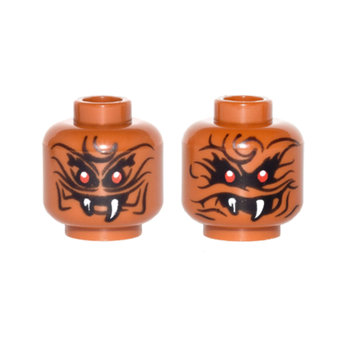 LEGO® Minifigure, Head Dual Sided Alien Snake with Black Wavy Lines, 2 Red Eyes and 2 White Fangs, Narrow Eyes / Wide Eyes, Open Mouth Pattern 3626pb1758 dunkelorange