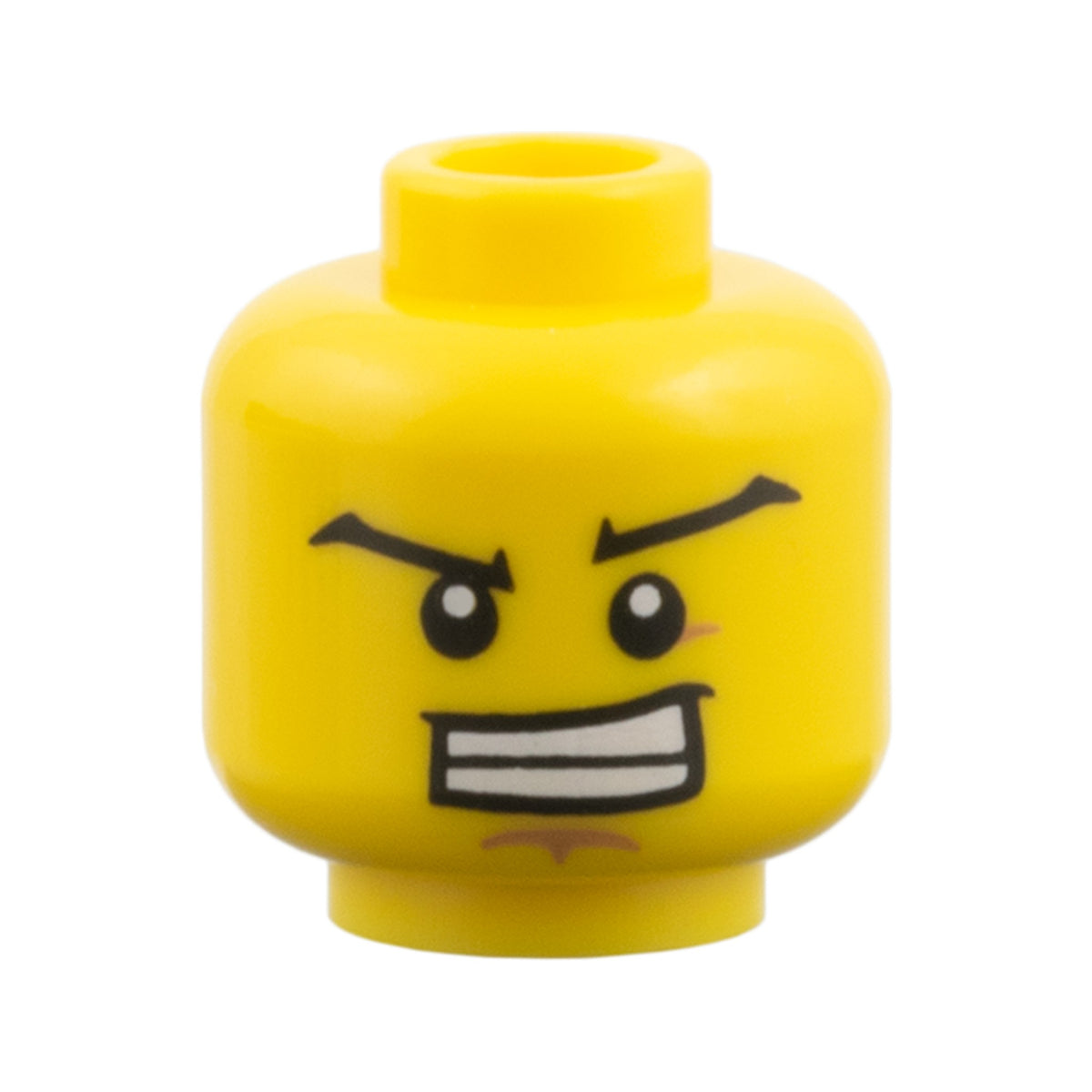 LEGO® Minifigure, Head Black Wide Eyebrows, Raised Left, Wide Gritted Teeth, Medium Nougat Dimple and Chin Pattern 3626pb1822 gelb