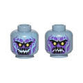 LEGO® Minifigure, Head Dual Sided Alien Stone Monster with Yellow Eyes, Dark Purple Markings, Black Rock Teeth, Smile / Angry Pattern 3626pb1834 sandblau