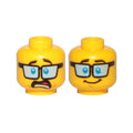 LEGO® Minifigure, Head Dual Sided Blue Tinted Glasses, Dark Brown Eyebrows, Shocked / Smile Pattern 3626pb1841 gelb