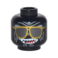 LEGO® Minifigure, Head Alien with Gold Sunglasses with Dark Silver Lenses, Light Bluish Gray Cheek Lines, Chin Swirls and Forehead Creases, Open Mouth Smile with Sharp Teeth Parted and Red Tongue Pattern 3626pb1882 schwarz