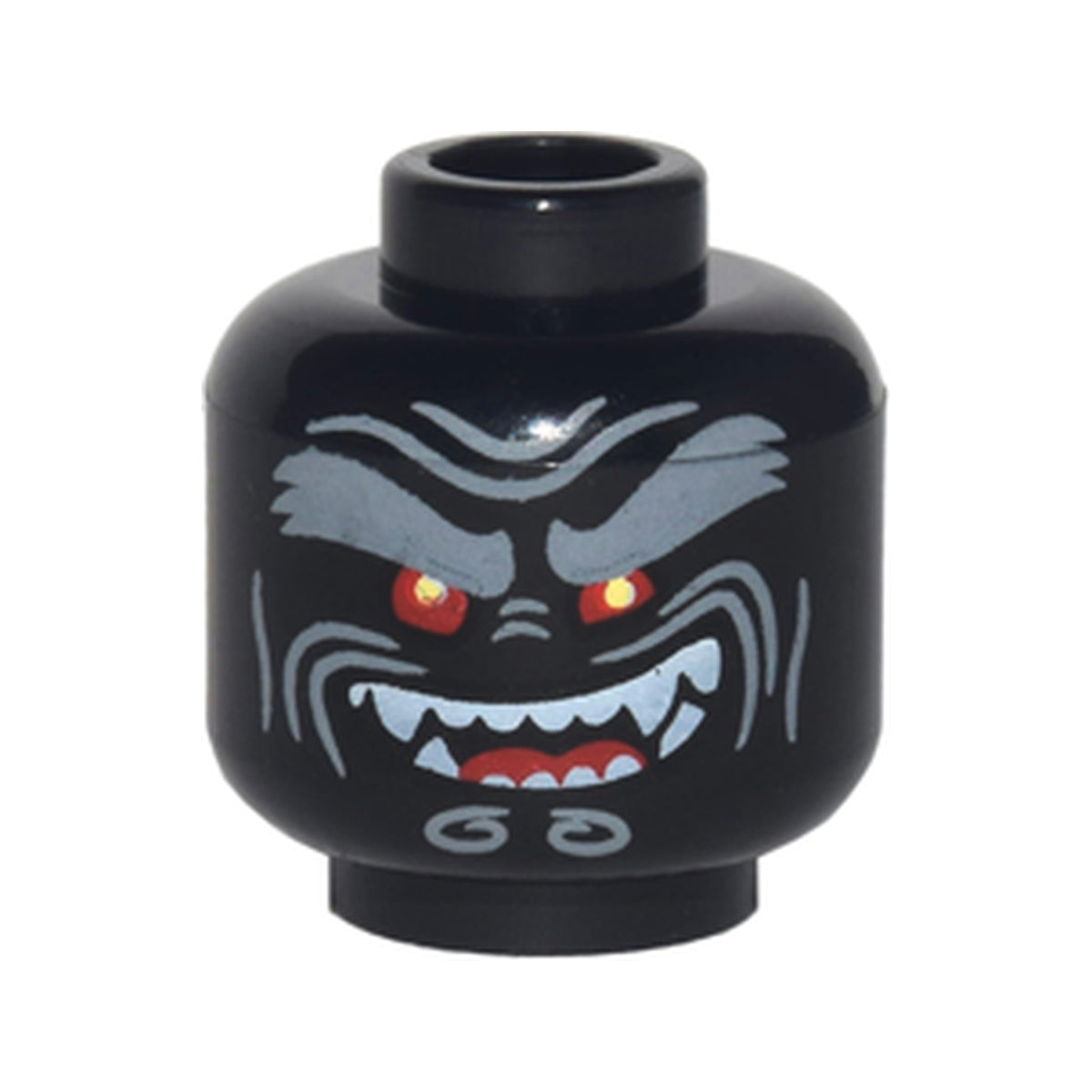 LEGO® Minifigure, Head Alien with Light Bluish Gray Bushy Eyebrows, Red Eyes, Open Mouth Crooked Smile Left Raised with Fangs Pattern 3626pb1883 schwarz