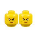 LEGO® Minifigure, Head Dual Sided Female Black Eyebrows, Single Eyelashes, and Beauty Mark, Nougat Lips, Smirk with Dimple / Scowl with Wrinkle between Eyes Pattern 3626pb1888 gelb
