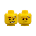 LEGO® Minifigure, Head Dual Sided Reddish Brown Eyebrows, Medium Nougat Scar, Bandage, Lopsided Grin with Teeth / Determined Pattern (Kai) 3626pb1889 gelb
