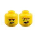LEGO® Minifigure, Head Dual Sided Reddish Brown Eyebrows, Green Eyes, Lopsided Open Mouth Grin / Gritted Teeth Pattern (Lloyd) 3626pb1890 gelb