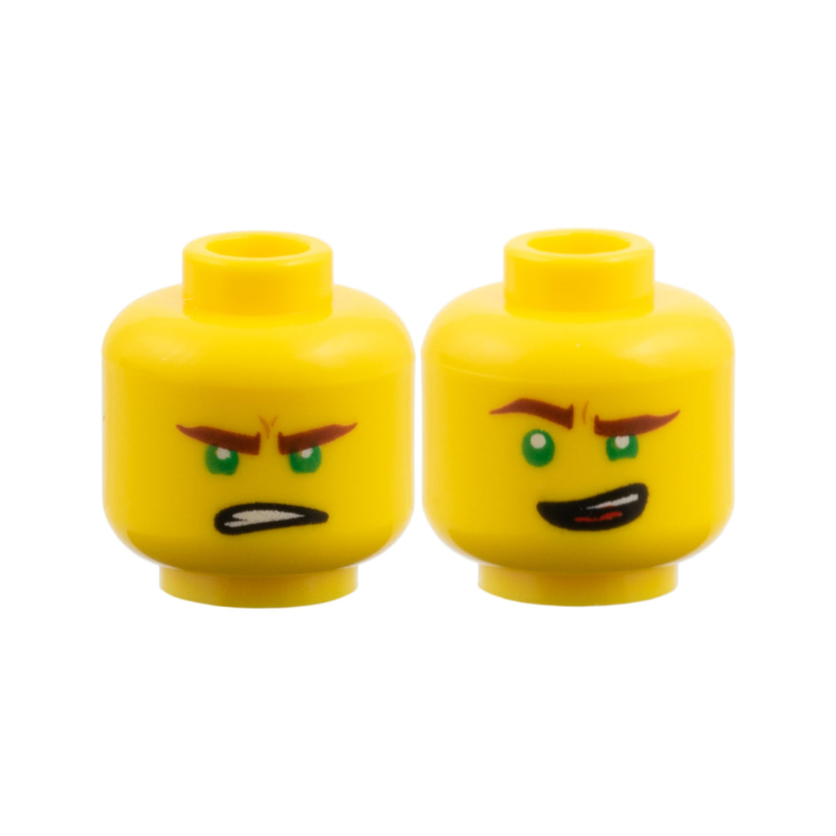 LEGO® Minifigure, Head Dual Sided Reddish Brown Eyebrows, Green Eyes, Lopsided Open Mouth Grin / Gritted Teeth Pattern (Lloyd) 3626pb1890 gelb