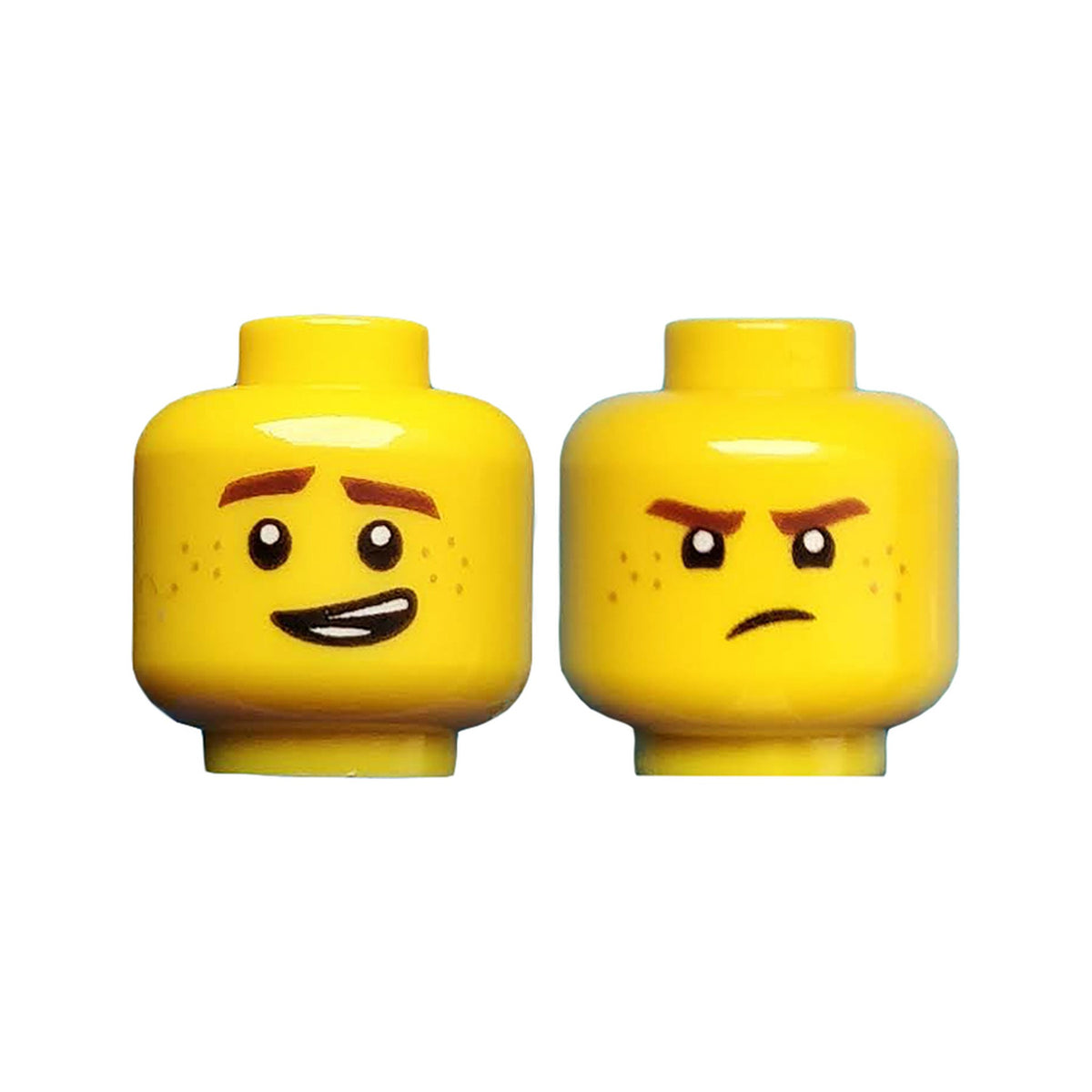 LEGO® Minifigure, Head Dual Sided Reddish Brown Eyebrows and Freckles, Lopsided Grin / Frown Pattern (Jay) 3626pb1892 gelb