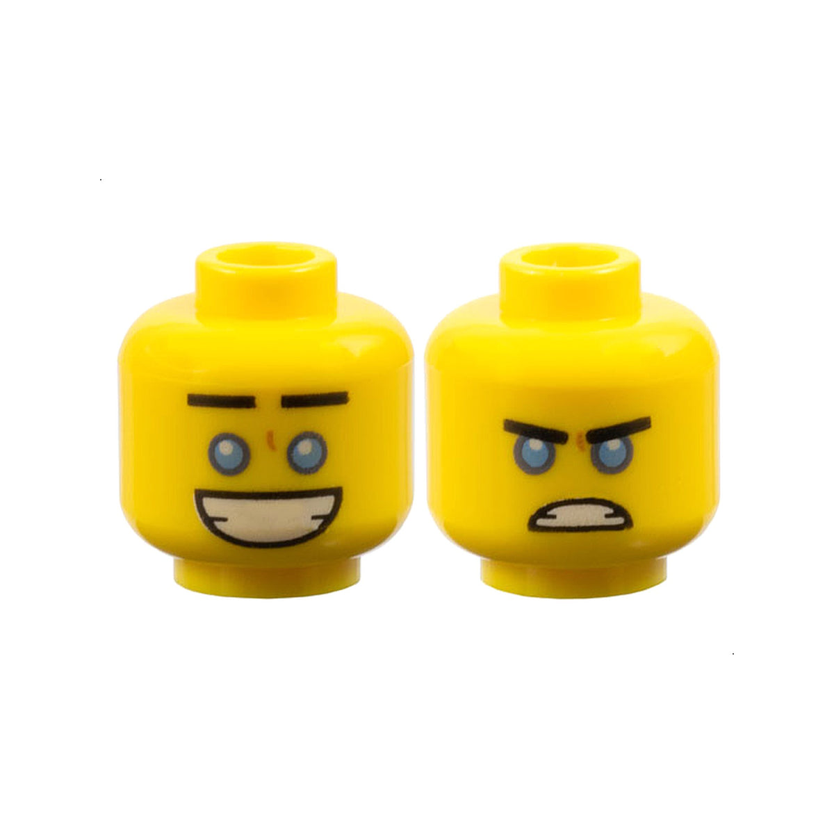 LEGO® Minifigure, Head Dual Sided Black Straight Eyebrows, Medium Blue Eyes, Large Open Mouth Smile with Teeth / Angry Scowl Pattern 3626pb1894 gelb
