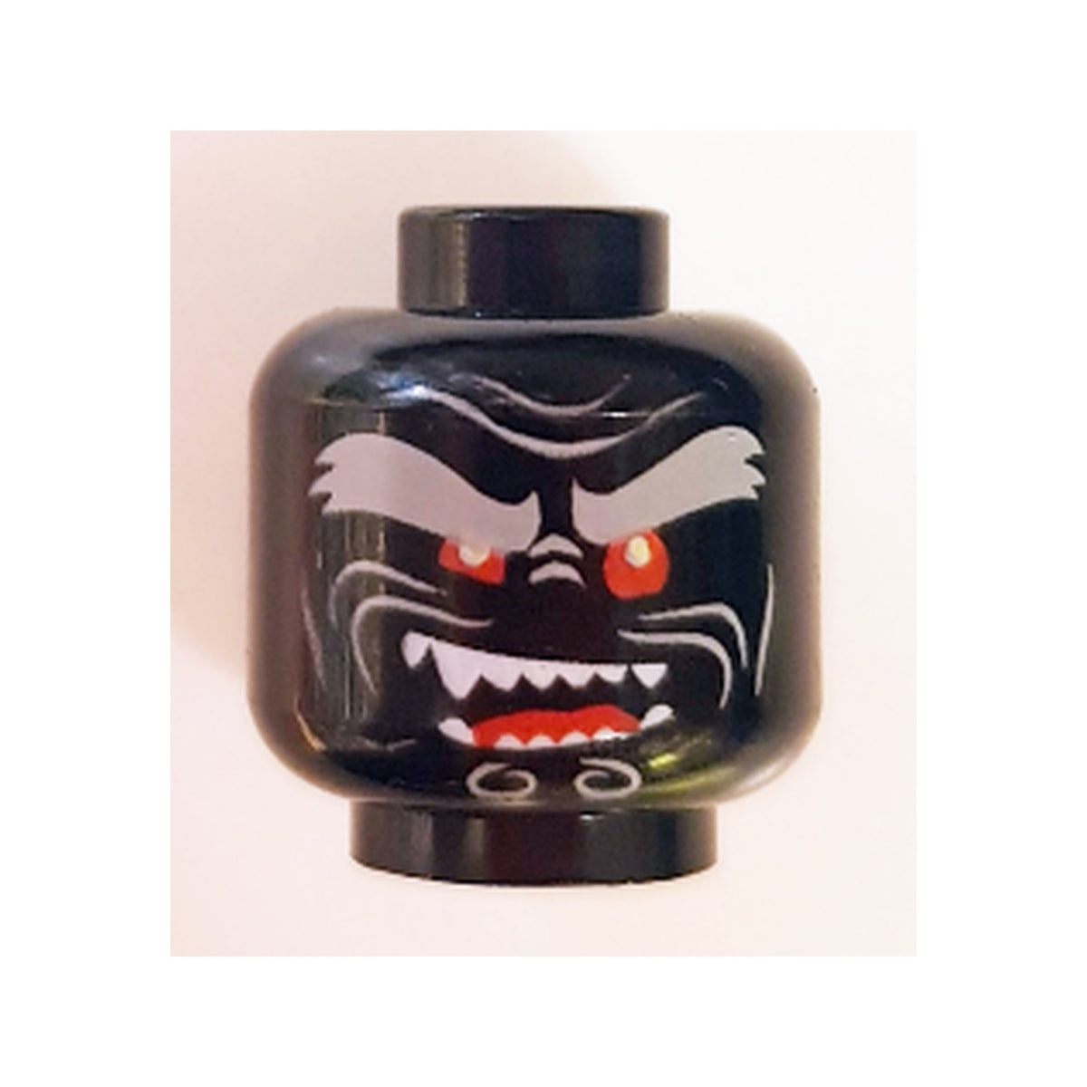 LEGO® Minifigure, Head Alien with Light Bluish Gray Bushy Eyebrows, Red Eyes, Open Mouth Crooked Smile Right Raised with Fangs Pattern 3626pb1917 schwarz