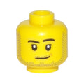 LEGO® Minifigure, Head Male Smirk, Medium Nougat Dimple, Pupils, Dark Bluish Gray Stubble Beard, Moustache, and Sideburns Pattern 3626pb1966 gelb