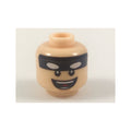 LEGO® Minifigure, Head Black Headband with White Squinted Batman Eyes, Nougat Chin Dimple, Open Mouth Smile with Teeth Parted and Red Tongue Pattern 3626pb1979 hellnougat