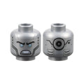 LEGO® Minifigure, Head Alien Robot with Black Eyebrows, Metallic Light Blue Eyes, Cheek Lines, Angry Bared Teeth, Vents and Silver Circle on Back Pattern 3626pb2029 silber