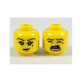 LEGO® Minifigure, Head Dual Sided Female with Reddish Brown Eyebrows, Black Double Eyelashes and Beauty Mark, Dark Pink Lips, Lopsided Grin / Closed Eyes, Screaming Open Mouth with Bottom Teeth and Red Tongue Pattern 3626pb2073 gelb