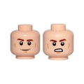 LEGO® Minifigure, Head Dual Sided Reddish Brown Eyebrows, Medium Nougat Cheek Lines and Chin Dimple, Smile / Angry with Bared Teeth Pattern 3626pb2108 hellnougat
