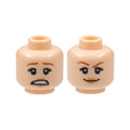 LEGO® Minifigure, Head Dual Sided Female Dark Orange Eyebrows, Black Eyelashes, Nougat Lips, Scared Open Mouth with Teeth / Smirk Pattern 3626pb2128 hellnougat