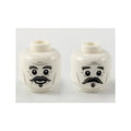 LEGO® Minifigure, Head Dual Sided Dark Bluish Gray Bushy Eyebrows, Handlebar Moustache and Soul Patch, Light Bluish Gray Wrinkles, Cheek Lines and Forehead Creases, Open Mouth Smile / Worried Expression Pattern 3626pb2162 weiss