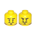 LEGO® Minifigure, Head Dual Sided Beard Stubble, Thick Eyebrows, Pencil Moustache, Soul Patch, Smile / Frown Pattern 3626pb2205 gelb