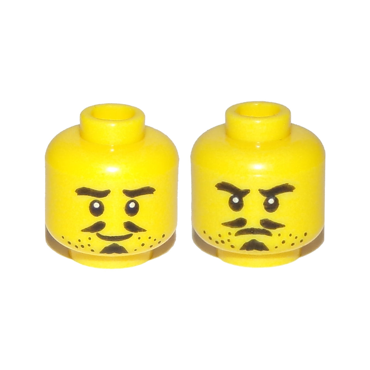LEGO® Minifigure, Head Dual Sided Beard Stubble, Thick Eyebrows, Pencil Moustache, Soul Patch, Smile / Frown Pattern 3626pb2205 gelb