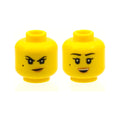 LEGO® Minifigure, Head Dual Sided Female Black Eyebrows, Single Eyelashes, and Beauty Mark, Nougat Lips, Smirk with Dimple / Open Mouth Smile with Top Teeth Pattern 3626pb2249 gelb