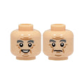 LEGO® Minifigure, Head Dual Sided Dark Bluish Gray Bushy Eyebrows, Medium Nougat Jowl Lines, Chin Dimple, Forehead Creases and Wrinkles, Open Mouth Smile with Teeth / Frown Pattern 3626pb2259 hellnougat