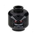 LEGO® Minifigure, Head Light Bluish Gray Bushy Eyebrows, Red Eyes, Dark Bluish Gray Wrinkles, Furrowed Brow, Angry Open Mouth with White Sharp Teeth Parted Pattern 3626pb2296 schwarz