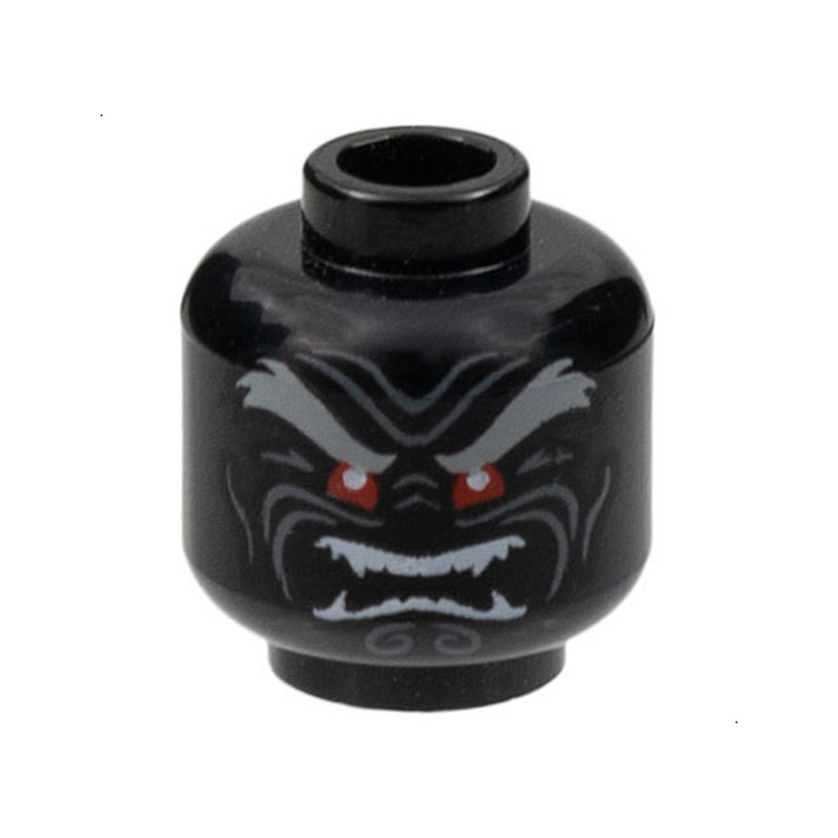 LEGO® Minifigure, Head Light Bluish Gray Bushy Eyebrows, Red Eyes, Dark Bluish Gray Wrinkles, Furrowed Brow, Angry Open Mouth with White Sharp Teeth Parted Pattern 3626pb2296 schwarz