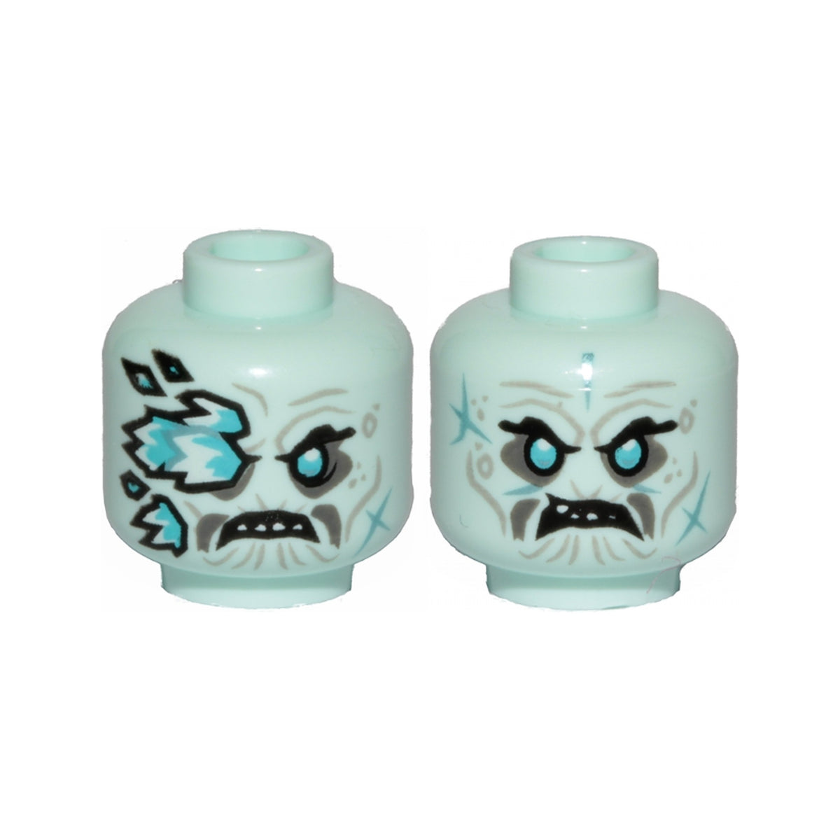LEGO® Minifigure, Head Dual Sided Wrinkles, Teeth, Ice Spikes Covering Right Eye / Angry Pattern 3626pb2376 light aqua