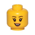 LEGO® Minifigure, Head Female Black Eyebrows, Single Eyelashes, Nougat Lips, Open Mouth Smile with Top Teeth Pattern 3626pb2381 gelb