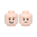 LEGO® Minifigure, Head Dual Sided Dark Orange Eyebrows, Medium Nougat Chin Dimple, Lopsided Open Mouth Smile with Teeth / Lower Eyelids and Angry Frown Pattern 3626pb2412 hellnougat