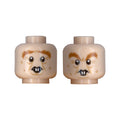 LEGO® Minifigure, Head Dual Sided Dark Orange Bushy Eyebrows, Medium Nougat Jowl Lines, Chin Dimple, Warts and Wrinkles, Rodent Buck Teeth, Neutral Open Mouth / Angry with Furrowed Brow Pattern 3626pb2437 hellnougat