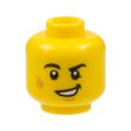 LEGO® Minifigure, Head Black Eyebrows, Right Rounded, Medium Nougat Scuff Mark and Chin Dimple, Lopsided Open Mouth Smile with Teeth Pattern 3626pb2519 gelb