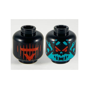 LEGO® Minifigure, Head Dual Sided Alien, Red Visor and 'V' with 9 Vertical Stripes / Dark Turquoise Splotch Face with Red Eyes Pattern 3626pb2528