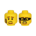 LEGO® Minifigure, Head Dual Sided Brown Eyebrows and Goatee, Bandage,  Sad / Scared Face with Black Mask Pattern 3626pb2538 gelb