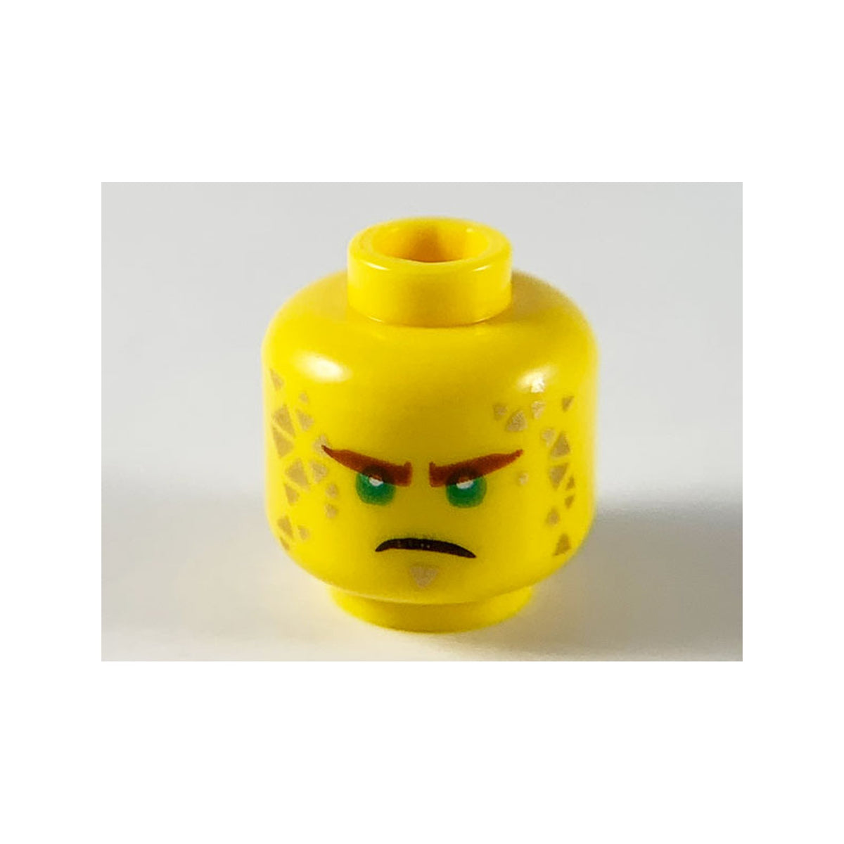LEGO® Minifigure, Head Reddish Brown Eyebrows, Green Eyes, Gold Soul Patch and Triangles, Angry Frown Pattern 3626pb2555 gelb