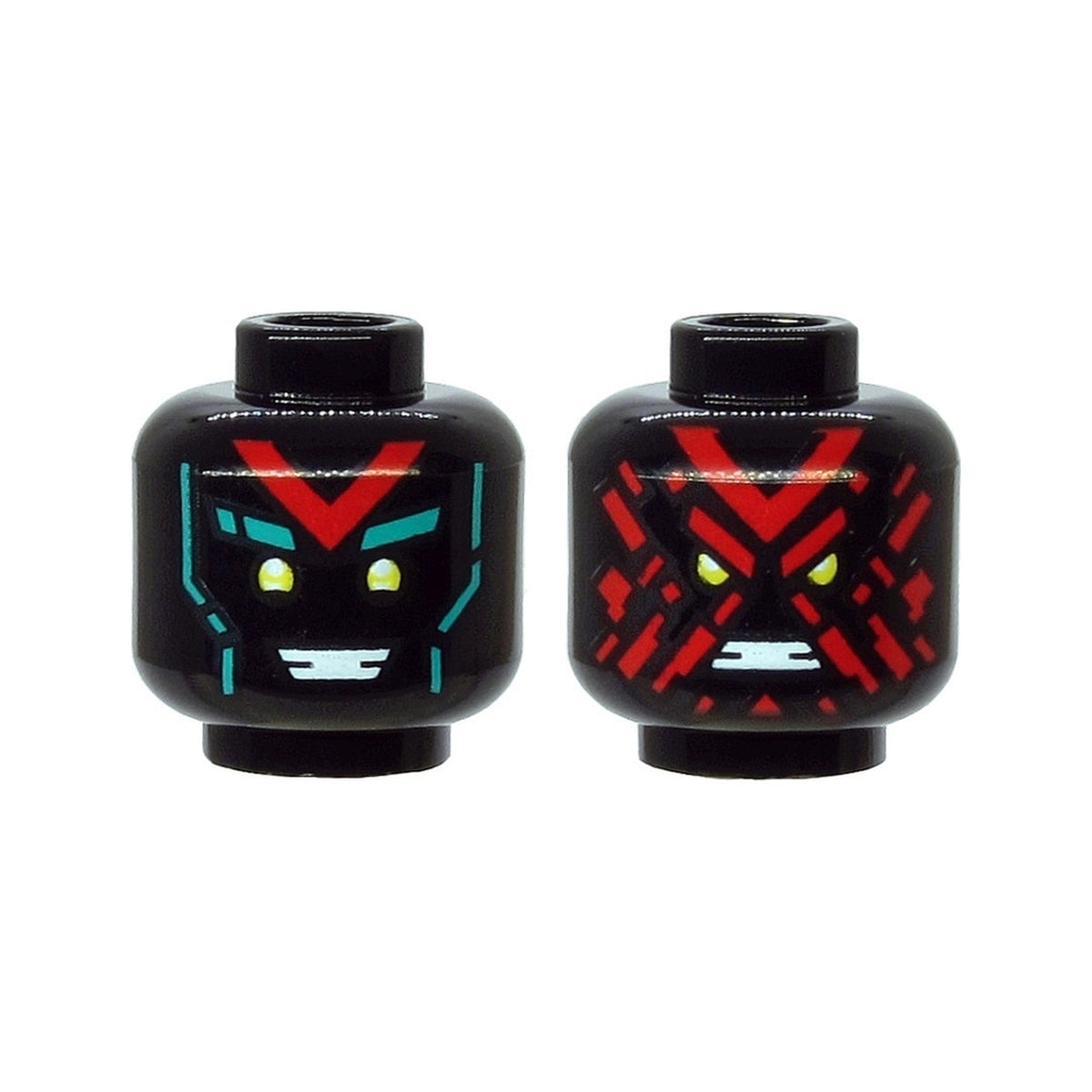 LEGO® Minifigure, Head Dual Sided Alien, Yellow Eyes, Red 'V', Dark Turquoise Eyebrows, Happy / Angry with Red Splotch Face Pattern 3626pb2556 schwarz