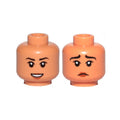 LEGO® Minifigure, Head Dual Sided Female, Black Eyebrows, Reddish Brown Lips, Open Mouth Smile / Sad Pattern 3626pb2624 nougat