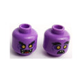 LEGO® Minifigure, Head Dual Sided Alien with Cheek Lines, Raised Black Eyebrow, Teeth, Angry / Scared Pattern 3626pb2631 lavendel