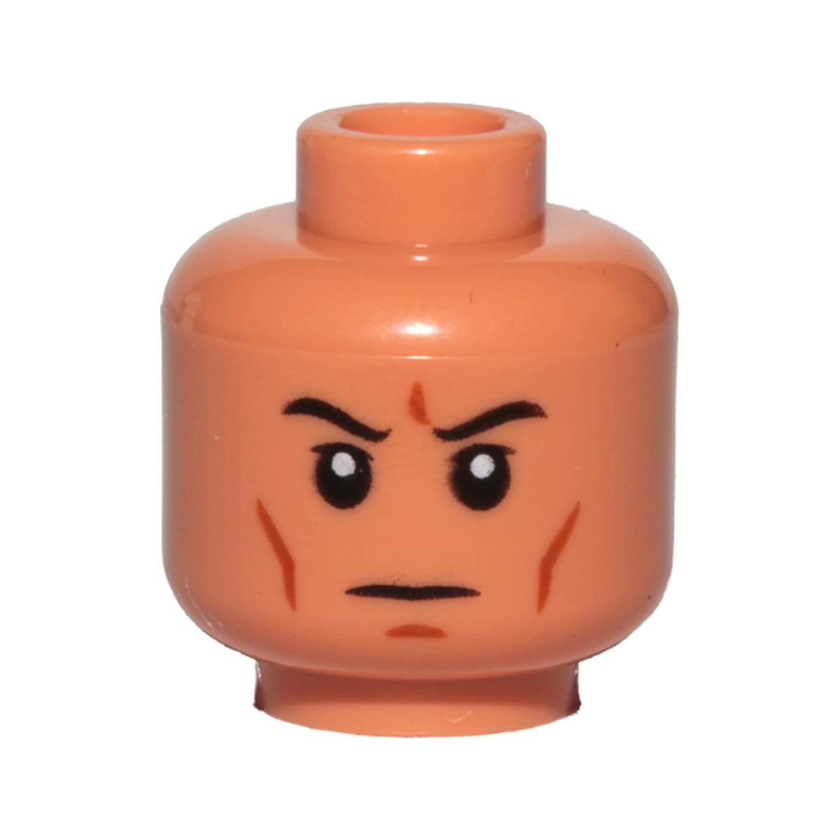 LEGO® Minifigure, Head Black Eyebrows, Upper Eyelids, Dark Orange Cheek Lines and Chin Dimple, Stern Pattern 3626pb2651 nougat
