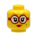 LEGO® Minifigure, Head Female Dark Orange Eyebrows, Glasses Round with White Lenses and Dark Red Frames, Beauty Mark, Red Lips, Smile Pattern 3626pb2725 gelb