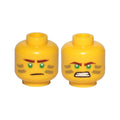 LEGO® Minifigure, Head Dual Sided Reddish Brown Eyebrows, Green Eyes, Dark Tan Stripes, Scowl / Angry Pattern (Lloyd) 3626pb2732 gelb