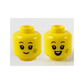 LEGO® Minifigure, Head Dual Sided Child Reddish Brown Eyebrows, Dark Tan Scuff Mark, Grin / Open Mouth Smile with Top Teeth Pattern 3626pb2747 gelb
