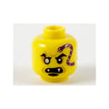 LEGO® Minifigure, Head Dark Purple Snake Tattoo, Gold Right Eye, Open Mouth with Fangs, Black Soul Patch Pattern 3626pb2749 gelb