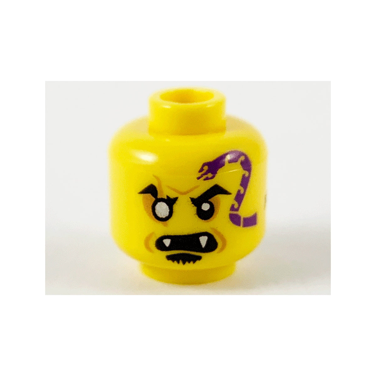 LEGO® Minifigure, Head Dark Purple Snake Tattoo, Gold Right Eye, Open Mouth with Fangs, Black Soul Patch Pattern 3626pb2749 gelb