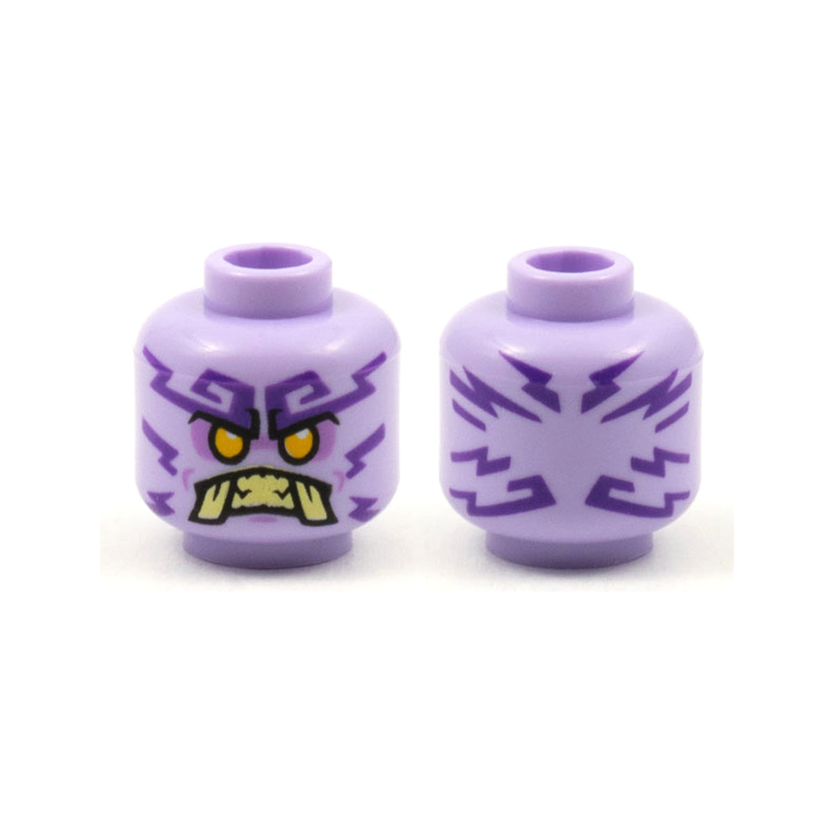 LEGO® Minifigure, Head Alien Ninjago Islander with Dark Purple Tattoos, Bright Light Orange Eyes, Medium Lavender Eye Shadow, Tan Teeth and Tusks Pattern 3626pb2768 lavender