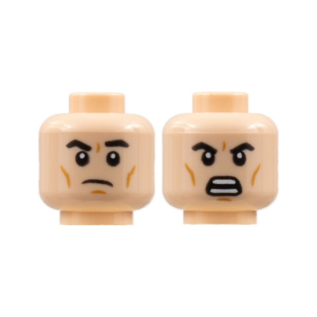 LEGO® Minifigure, Head Dual Sided Black Eyebrows, Dark Orange Cheek Lines, Frown Left Eyebrow Raised / Open Scowl Pattern 3626pb2840 hellnougat