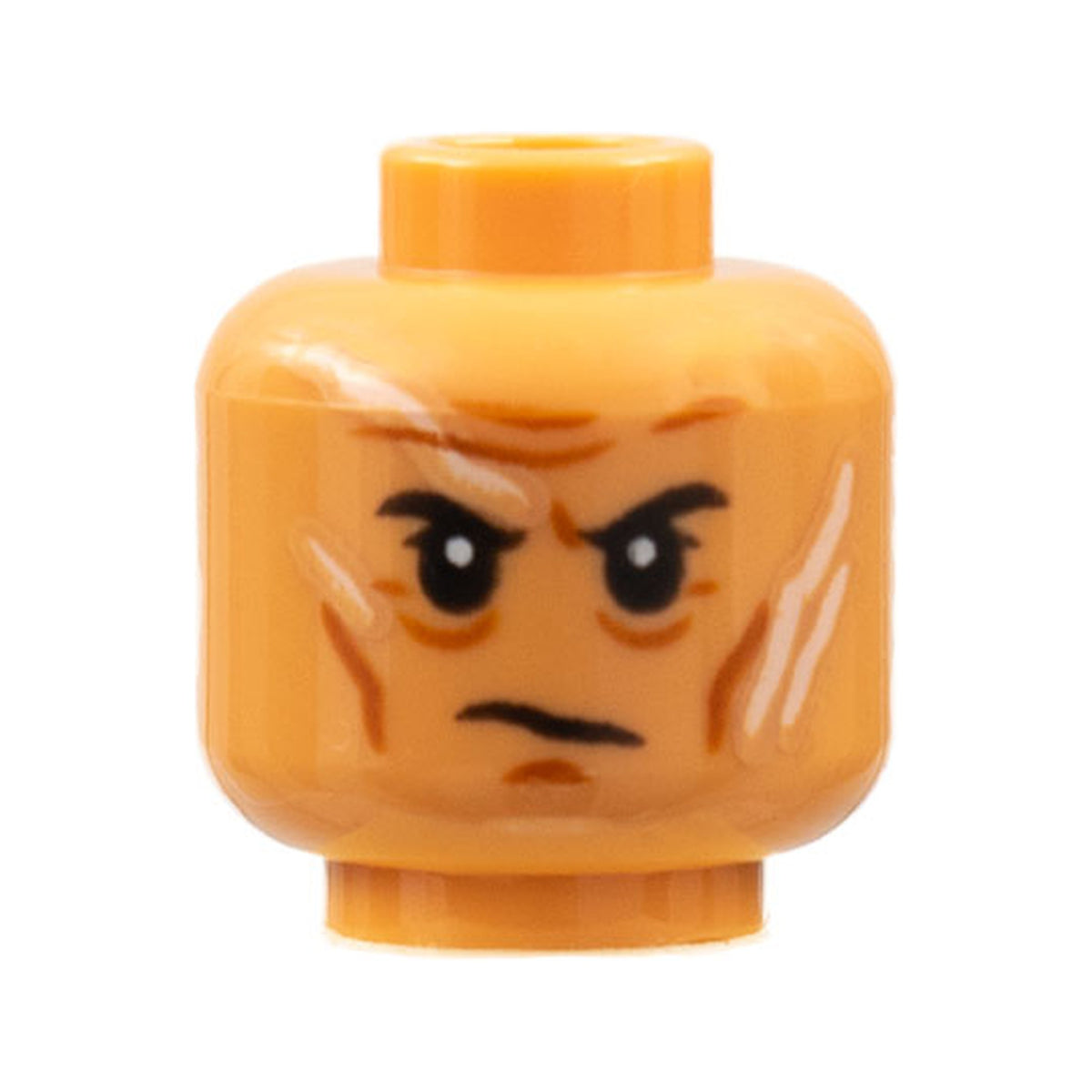 LEGO® Minifigure, Head Dark Orange Brow Furrows, Cheek Lines, Chin Dimple, Black Eyebrows, White Scars Pattern 3626pb2850 nougat