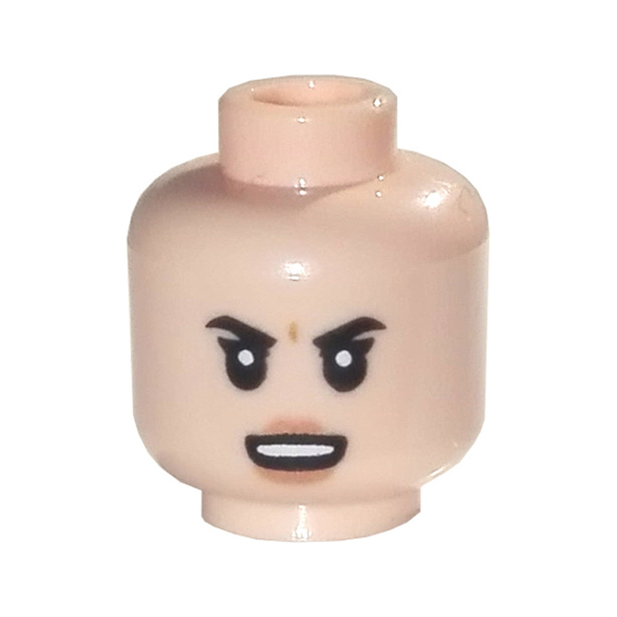 LEGO® Minifigure, Head Female Black Eyebrows, Open Smile and White Teeth, Angry Frown Pattern 3626pb2926 hellnougat